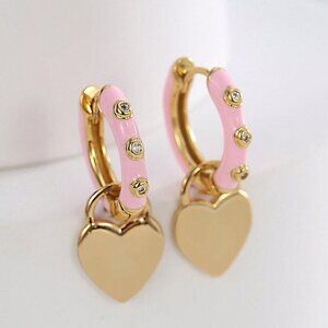 Yellow Gold toned Elegant Women's  Heart-Shaped hoop Earrings
